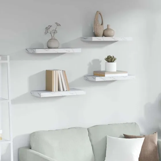 vidaXL Væghylde 4 stk Hvid Marmor 50 x 23,5 x 4 cm Konstrueret Træ