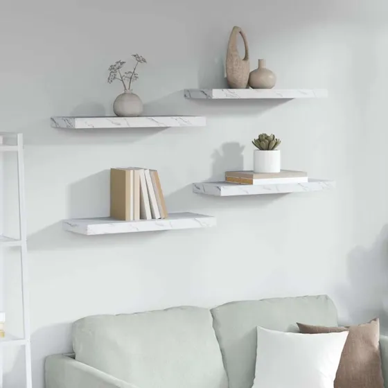 vidaXL Væghylde 4 stk Hvid Marmor 60 x 23 x 4 cm Konstrueret Træ