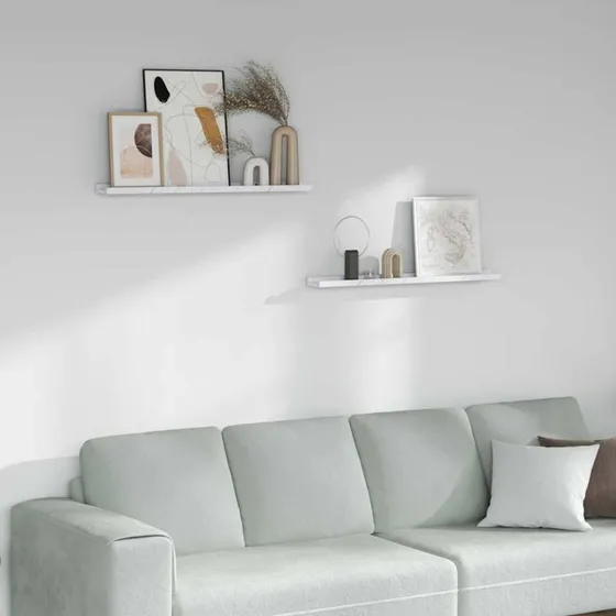 vidaXL Væghylde 2 stk Hvid marmor 80 x 9 x 3 cm Konstrueret træ