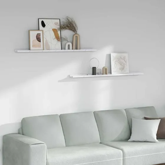 vidaXL Væghylde 2 stk Hvid Marmor 115 x 9 x 3 cm Konstrueret Træ