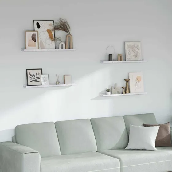 vidaXL Væghylde 4 stk Hvid marmor 80 x 9 x 3 cm Konstrueret træ