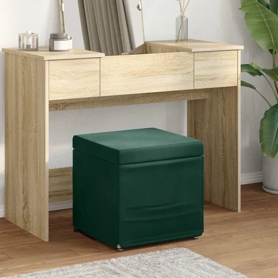 vidaXL Taburet Mørkegrøn 41x41x40 cm Velour og konstrueret træ