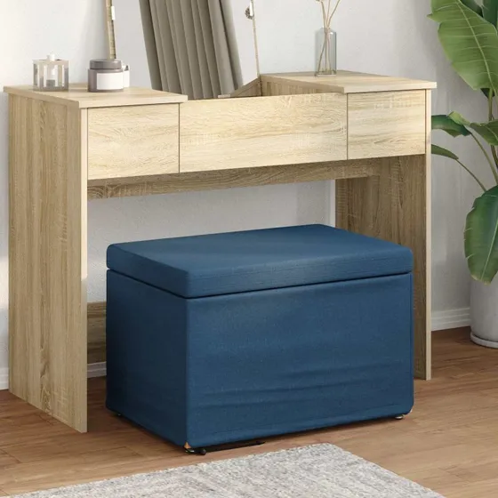 vidaXL Taburet Blå 61x41x40 cm Stof og Konstrueret Træ