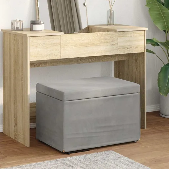 vidaXL Taburet Lysegrå 61x41x40 cm Velour og Konstrueret Træ