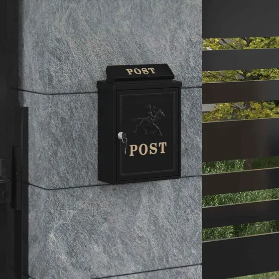 vidaXL Væghængt Postkasse med Dør, Sort, 29 x 13 x 41 cm, Støbt Aluminium
