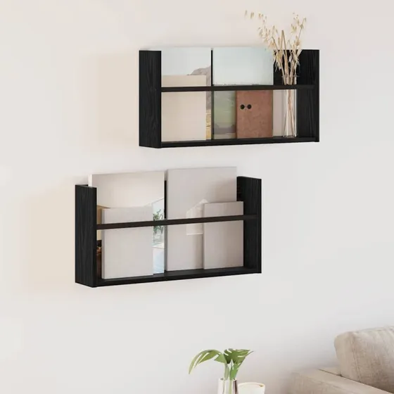 vidaXL Magasin Rack 2 stk, Sort, 60 x 12 x 30 cm, Konstrueret Træ