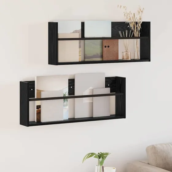 vidaXL Magasin Rack 2 stk, Sort, 80 x 12 x 30 cm, Konstrueret Træ