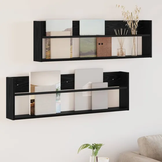 vidaXL Magasin Rack 2 stk, Sort, 100 x 12 x 30 cm, Konstrueret Træ