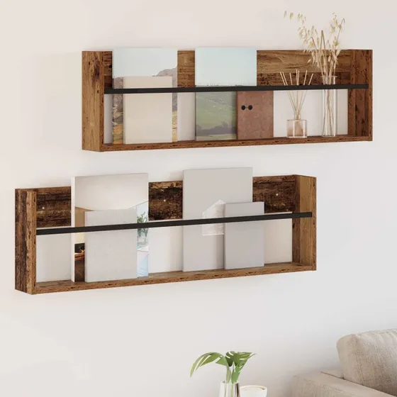 vidaXL Magasin Rack 2 stk, Gammelt træ, 100 x 12 x 30 cm, Konstrueret træ