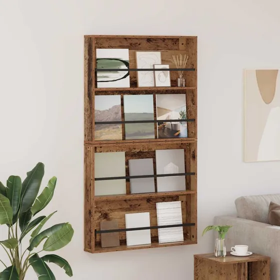 vidaXL Magasin Rack 2 stk, Gammelt træ, 80 x 12 x 70 cm