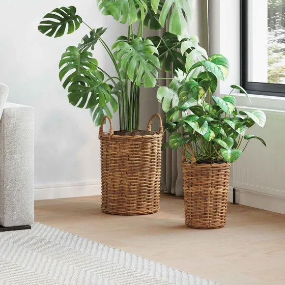 vidaXL Planter Kurv med Opbevaring 2 stk Brun Kubu Rattan
