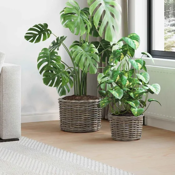 vidaXL Plantekurv med opbevaring 2 stk Grå Kubu rattan