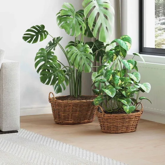 vidaXL Plantekurv med opbevaring 2 stk Brun Lacak Rattan