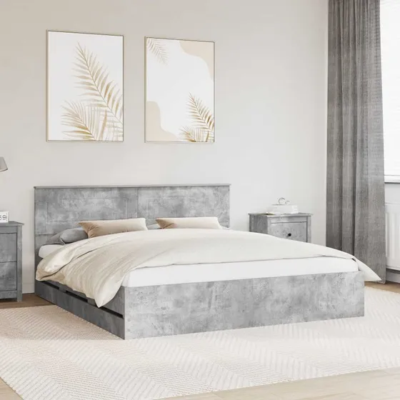 vidaXL Sengestel med Skuffe Beton Grå 180x200 cm Ingeniørtræ