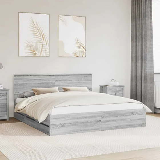 vidaXL Sengestel med Skuffe Grå Sonoma 180 x 200 cm Ingeniørtræ