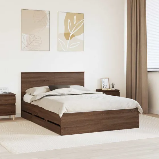 vidaXL Sengestel med skuffe Brun eg 140 x 190 cm