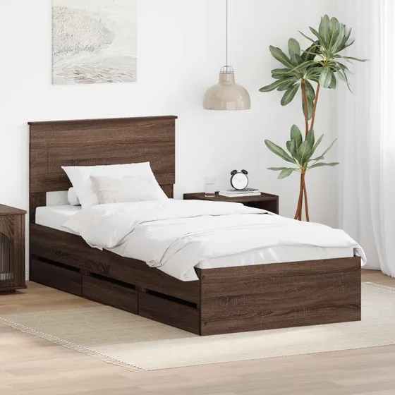 vidaXL Sengestel med Skuffe Brun Eg 100 x 200 cm