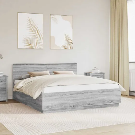 vidaXL Sengestel Grå Sonoma 200x200 cm Konstrueret Træ