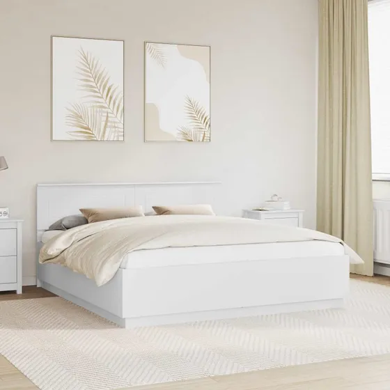 vidaXL Sengestel Hvid 180x200 cm Konstrueret Træ med Justerbart Hovedgærde og LED