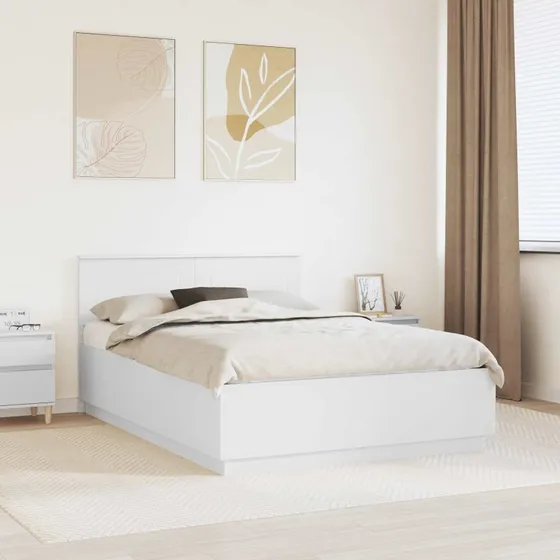 vidaXL Sengestel Hvid 150x200 cm Konstrueret Træ med Justerbart Hovedgærde og LED