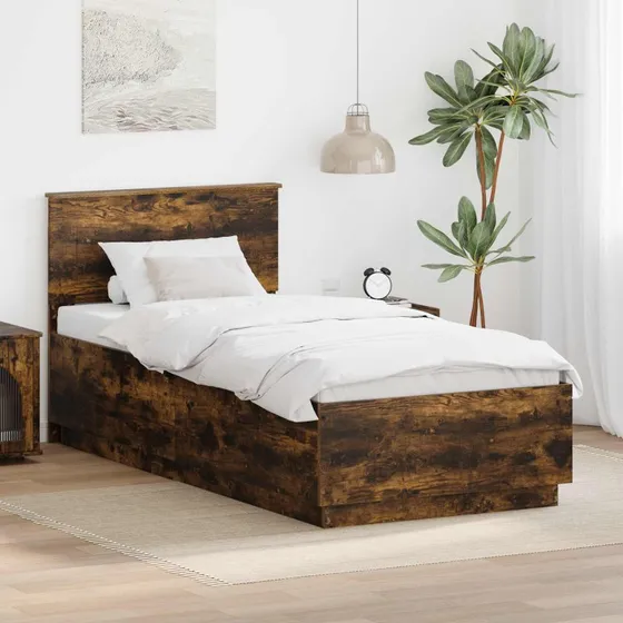 vidaXL Sengestel Røget Eg 100x200 cm Konstrueret Træ