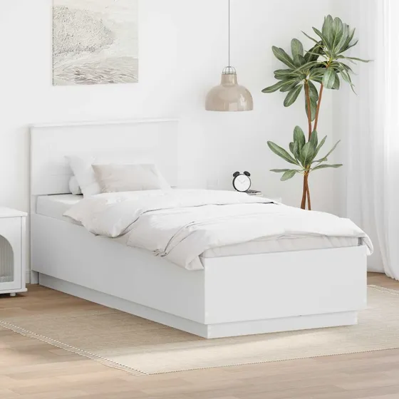 vidaXL Sengestel med hovedgærde Hvid 90x190 cm Konstrueret træ