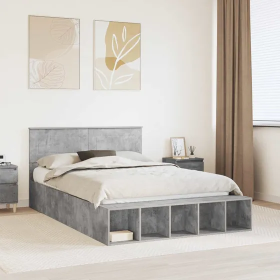 vidaXL Sengestel med hylde 160 x 200 cm Beton Grå Konstrueret træ