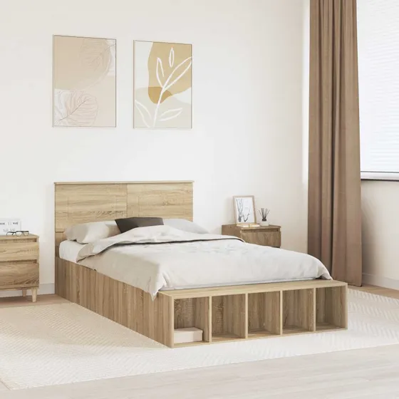 vidaXL Sengestel med hylde Sonoma eg 120 x 200 cm Konstrueret træ