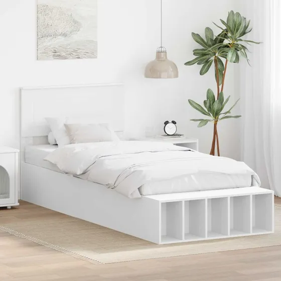 vidaXL Sengestel med hylde Hvid 100 x 200 cm Konstrueret træ
