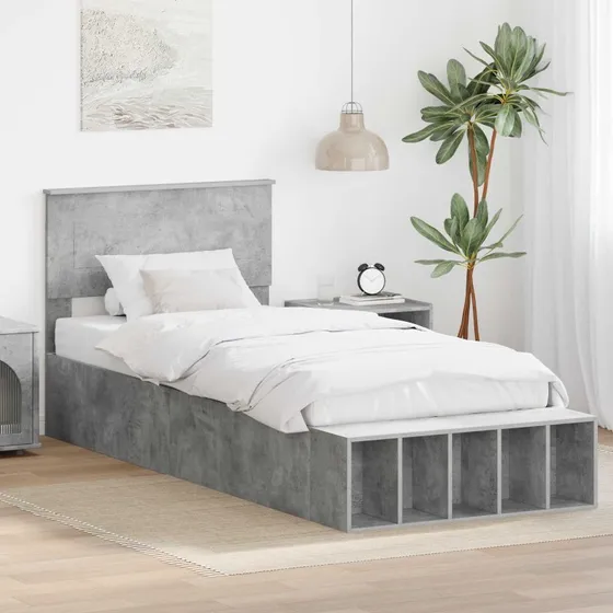 vidaXL Sengestel med hylde 70 x 190 cm Beton Grå Konstrueret Træ