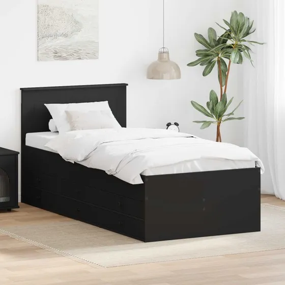 vidaXL Daybed med skuffe, Sort, 100 x 200 cm, Konstrueret træ