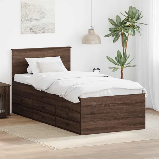 vidaXL Daybed med skuffe, Brun Eg og Sort, 75 x 190 cm, Konstrueret træ