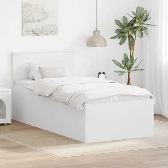 vidaXL Sengestel Hvid 90 x 200 cm Konstrueret Træ med Hovedgærde