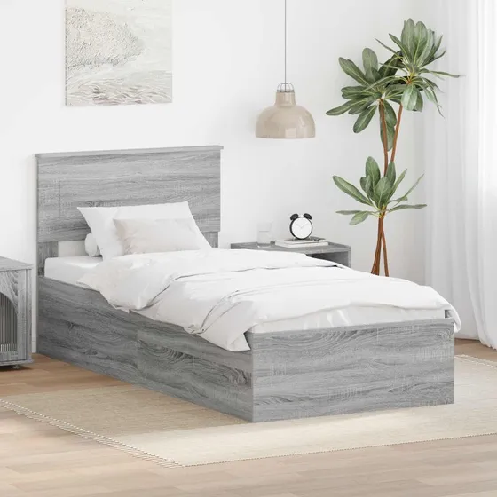 vidaXL Sengestel Grå Sonoma 100 x 200 cm Konstrueret Træ