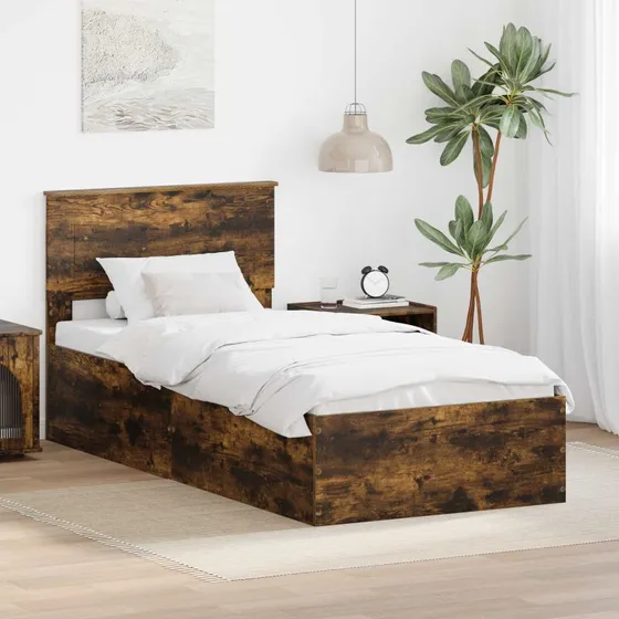 vidaXL Sengestel Røget Eg 100x200 cm Konstrueret Træ
