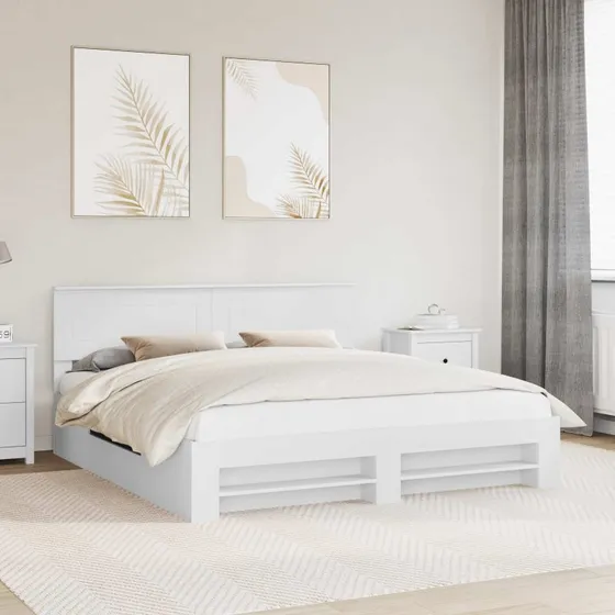 vidaXL Sengestel med hovedgærde Hvid 200x200 cm Træ