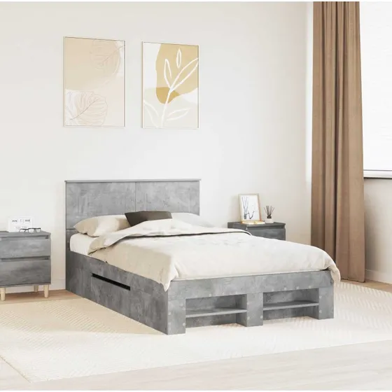 vidaXL Sengestel med hovedgærde Beton Grå 137 x 203 cm Konstrueret træ
