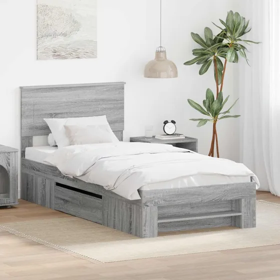 vidaXL Sengestel med hovedgærde Grå Sonoma 100x200 cm Konstrueret træ