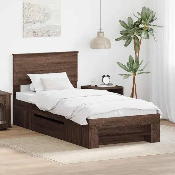vidaXL Sengestel med hovedgærde Brun eg 80 x 200 cm Træ