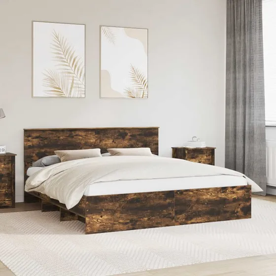 vidaXL Sengestel Røget Eg 180x200 cm Konstrueret Træ