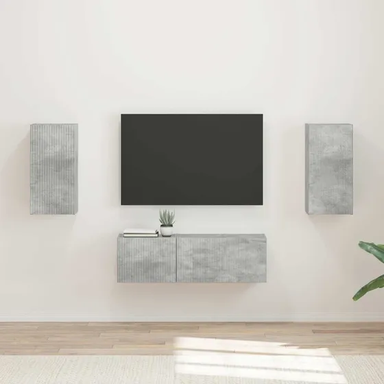 vidaXL Tv vægskab sæt 4 pcs Beton Grå Konstrueret træ