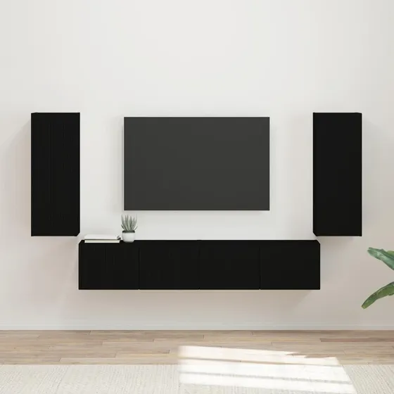 vidaXL Tv vægskab sæt 4 pcs, sort, konstrueret træ