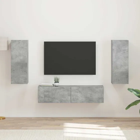 vidaXL TV-møbelsæt Vægmonteret 2 pcs Beton Grå Konstrueret træ