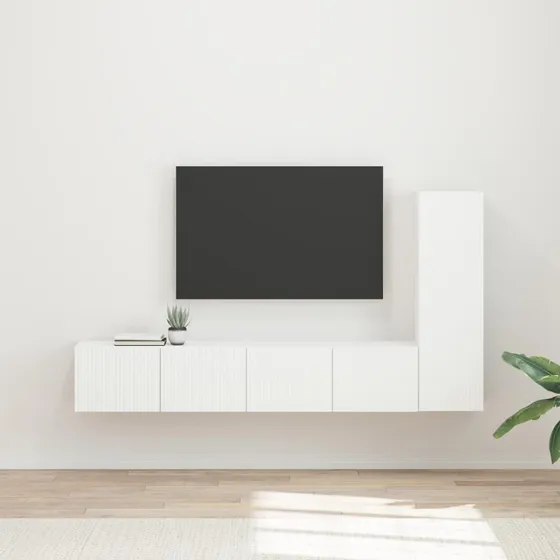 vidaXL TV-møbelsæt Vægmonteret 3 pc Hvid Konstrueret træ