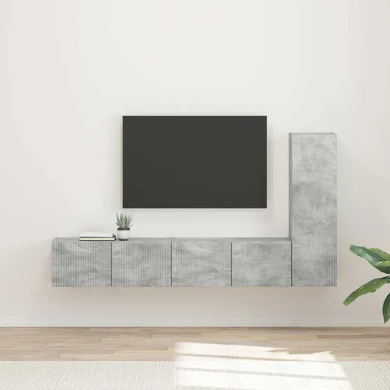 vidaXL TV-møbelsæt Vægmonteret 3 pcs Beton Grå Konstrueret træ