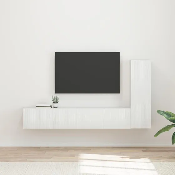 vidaXL TV-møbelsæt Vægmonteret 3 pcs Høj gloss hvid Konstrueret træ
