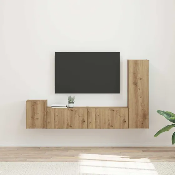 vidaXL Artisan Egetræ Vægmonteret TV-møbelsæt 4 pcs