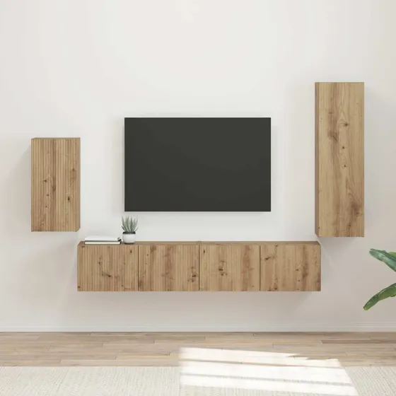 vidaXL Artisan Egetræ TV-møbelsæt, Vægmonteret, 3 stk