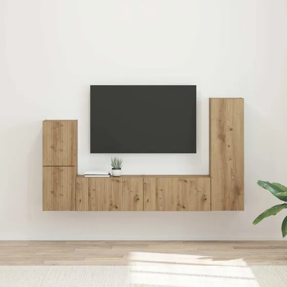 vidaXL TV-møbelsæt Vægmonteret 4 pcs Artisan Egetræ Konstrueret træ