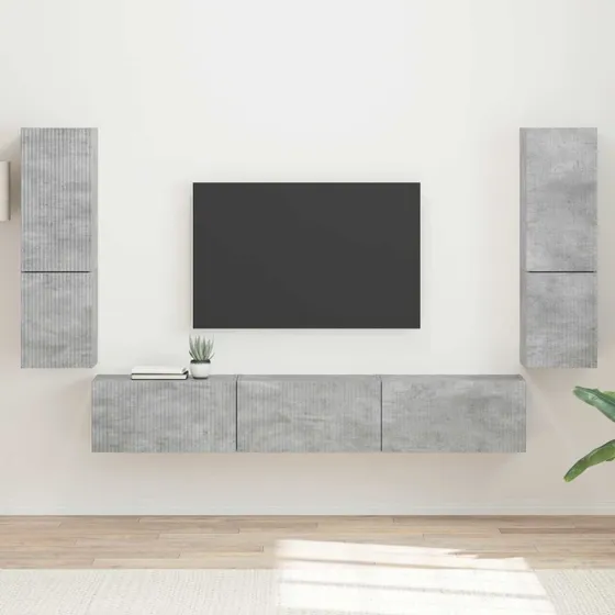 vidaXL TV-møbelsæt Vægmonteret 4 pcs Beton Grå Konstrueret træ